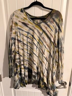 LOGO by Lori Goldstein Hand Tie-Dye Ruffle Hem Tunic — 2X